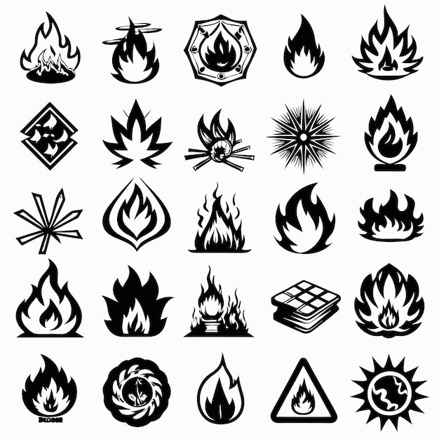 Vector a collection of black and white images with the words  fire  on them