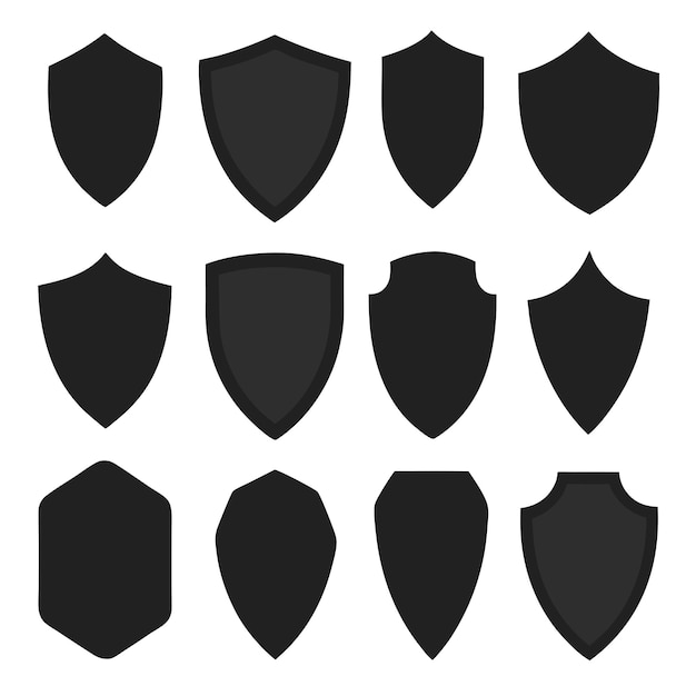 a collection of black and white shields with the word  no  on them