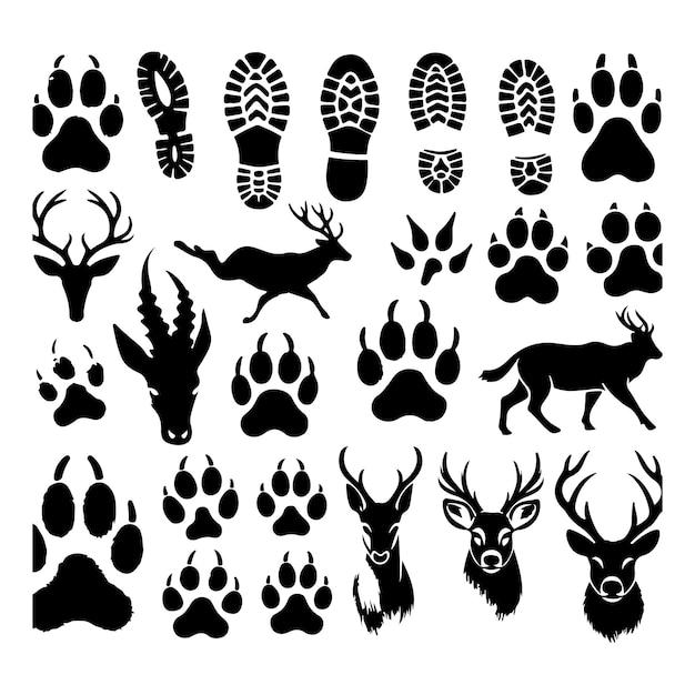 a collection of blackandwhite images of a deer and a wolf