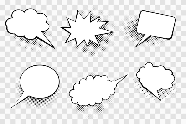 Collection of blank comic speech bubbles with halftone shadowsPop art style