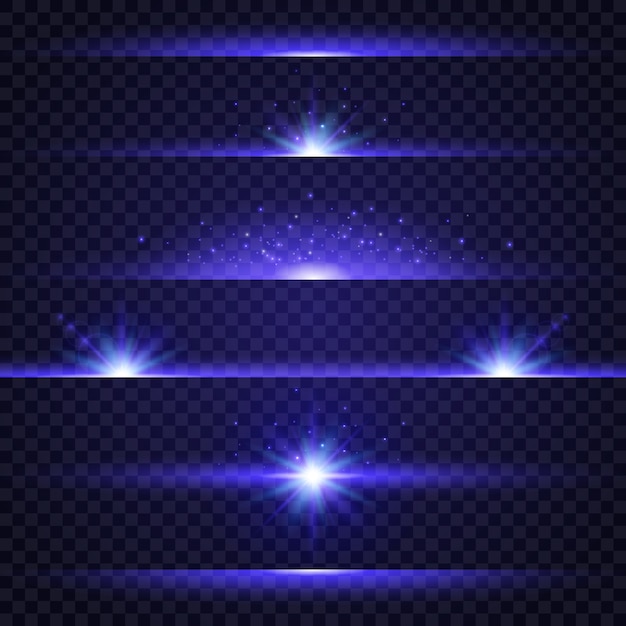 Collection of blue light effects on transparent background