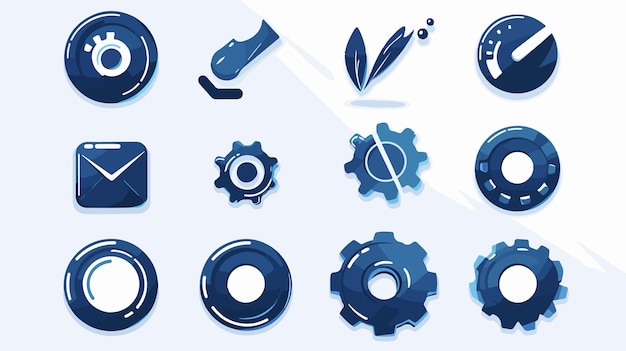 a collection of blue and silver gears and gears