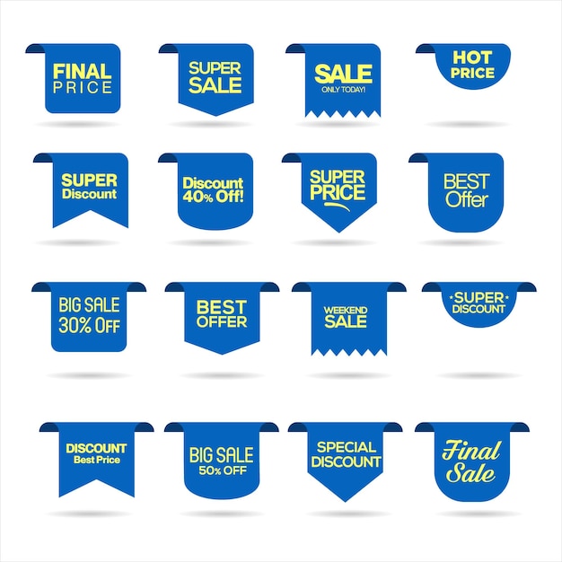 Collection of blue super sale and premium quality badge stickers and tags