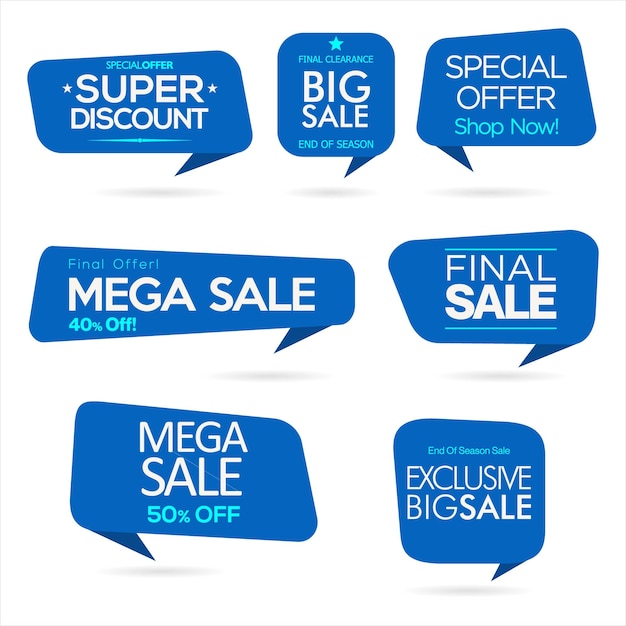 Collection of blue super sale and premium quality badge stickers and tags