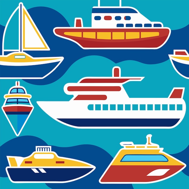 Vector a collection of boats and ships with a blue background