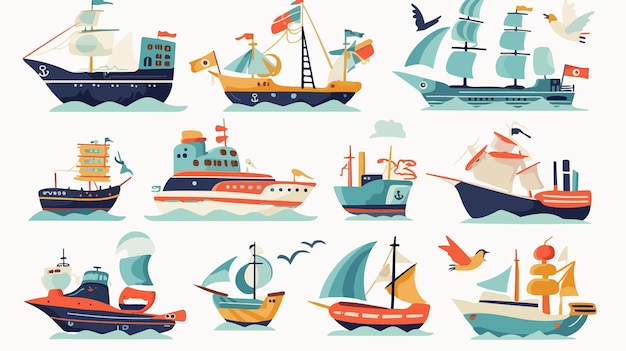 a collection of boats with different designs and the word  sea  on the bottom