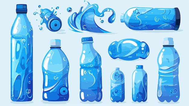 a collection of bottles of water and bubbles