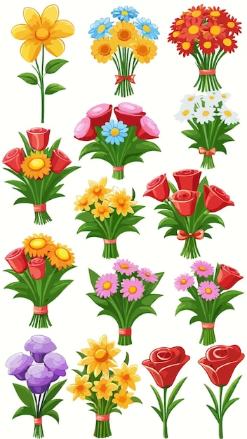 Vector collection of bouquets of flowers cartoon drawing artwork vector