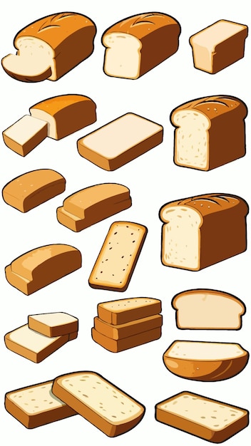 a collection of breads with different shapes cartoon drawing artwork vector