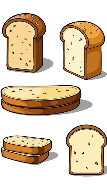 a collection of breads with different shapes cartoon drawing artwork vector