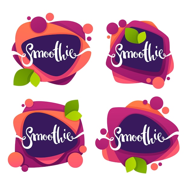 collection of bright and shine  stickers, emblems and banners for smoothie and juice