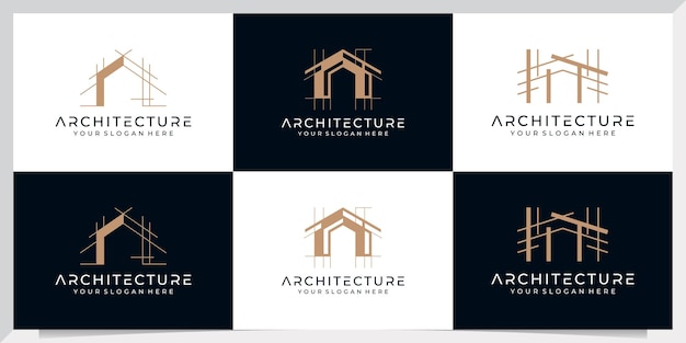 Collection of building architecture sets real estate logo design line art style