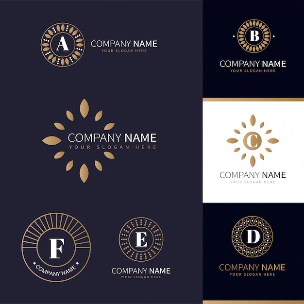 Collection of business logos with golden natural elements