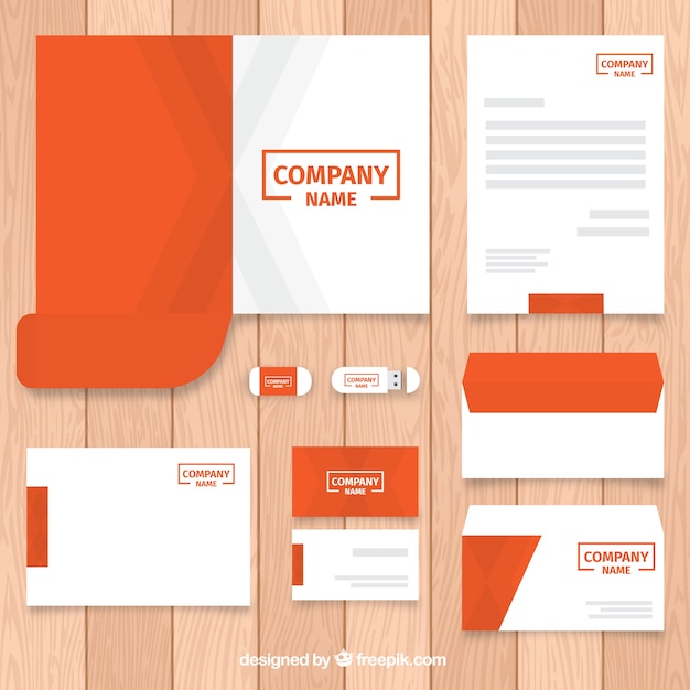 Collection of business stationery template in orange color