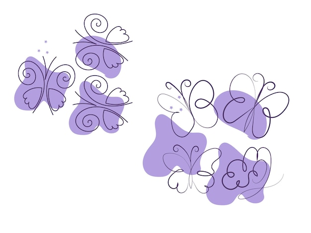 a collection of butterflies with purple and purple butterflies