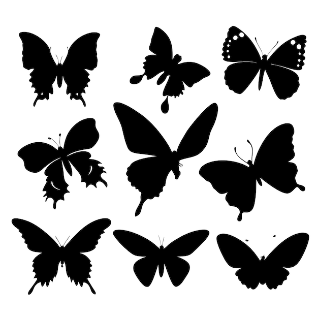 Vector a collection of butterfly silhouettes from different species focusing on delicate wing shapes