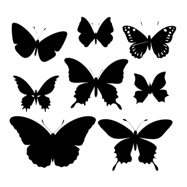 Vector a collection of butterfly silhouettes from different species focusing on delicate wing shapes