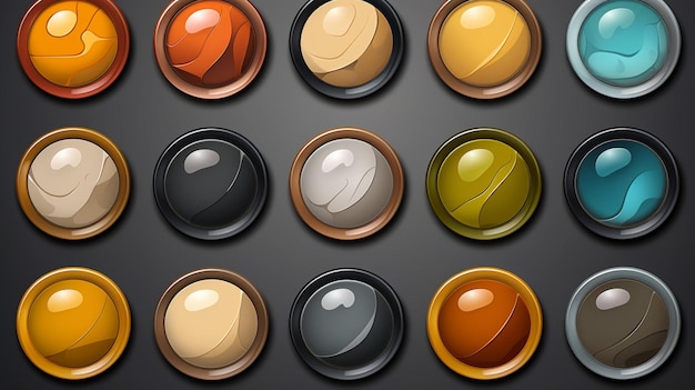 a collection of buttons with different colors and shapes of different colors