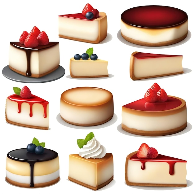 a collection of cakes with different flavors including one with one that saysdessert