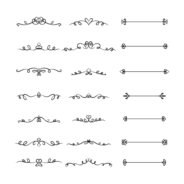 Collection of calligraphic hand drawn elegant vintage ornament elements