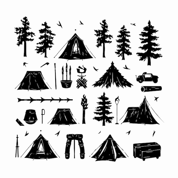 collection of camping silhouette icons