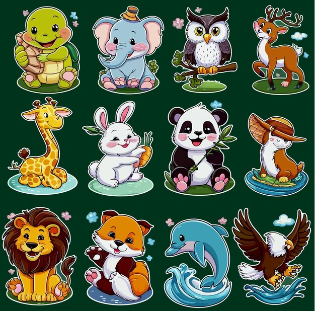 a collection of cartoon animals including one of the characters