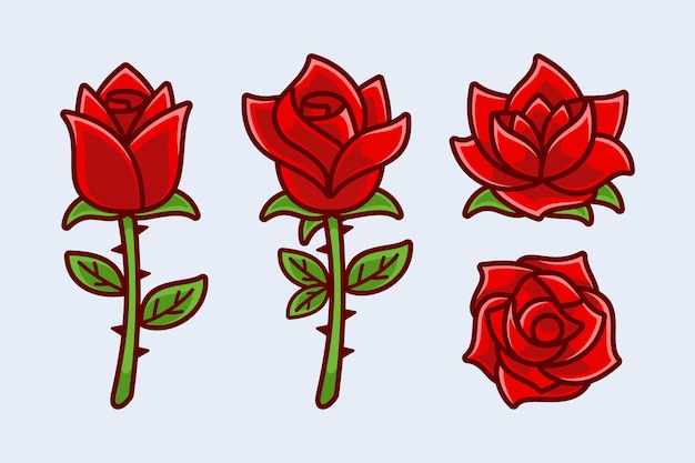 Collection of Cartoon Bloom Rose Flower