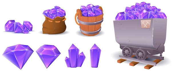 Collection of cartoon crystals for games