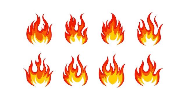 Collection of Cartoon fire flame collection icon vector element heat wildfire concept