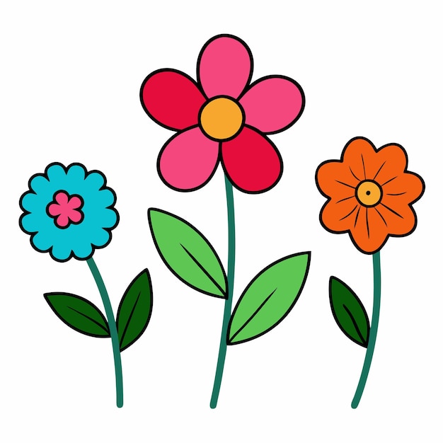 Vector collection of cartoon flower in doodle style on white background