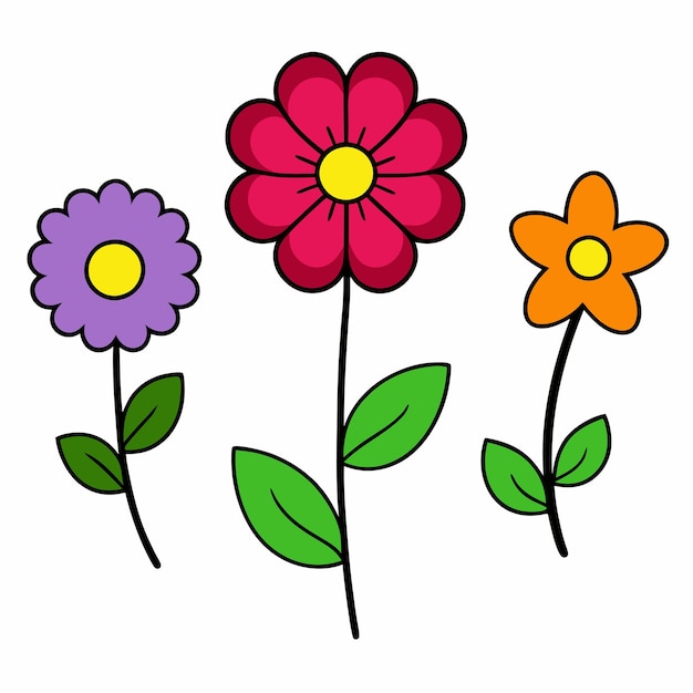 Vector collection of cartoon flower in doodle style on white background