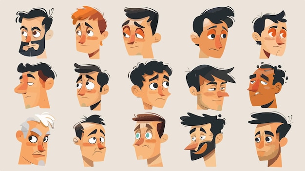 Collection of Cartoon Men Heads Vector Illustration