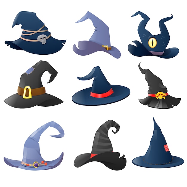 Collection of cartoon witch hats