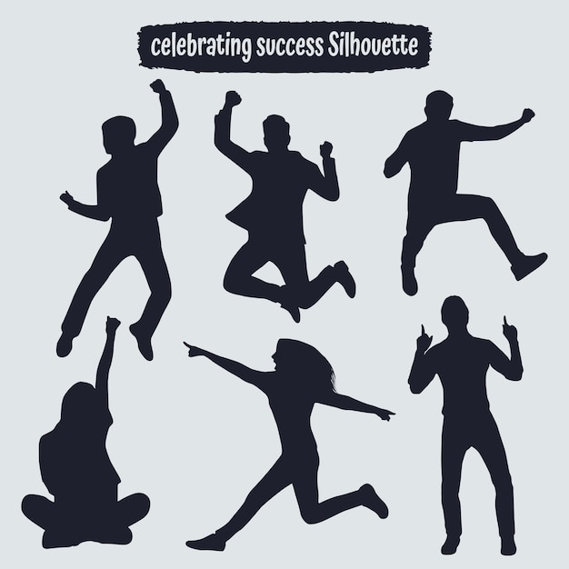 Collection of celebrating success Silhouette in different positions