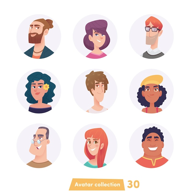 Collection of charismatic cartoon avatars Vector isolated heads of men and women characters