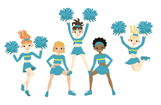 Collection of cheerleaders isolated on a white background.  graphics.