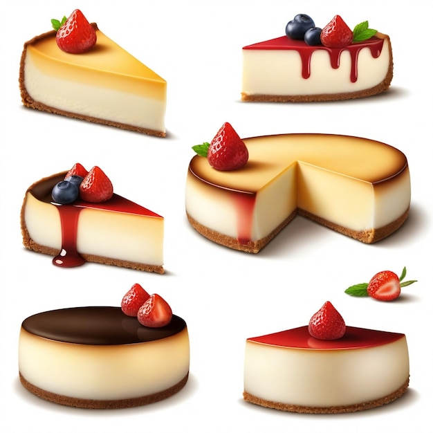 a collection of cheesecakes with different types of cheesecakes