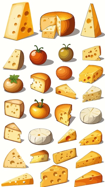 Vector a collection of cheeses cartoon drawing artwork vector