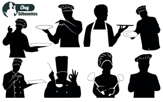 Vector collection of chefpresenting dish silhouettes