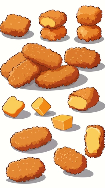 A collection of chicken nuggets cartoon drawing artwork illustration vector