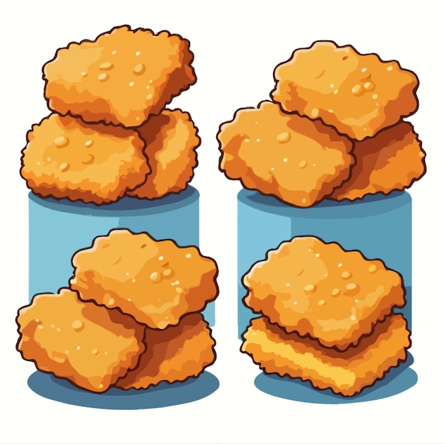 A collection of chicken nuggets cartoon drawing artwork illustration vector