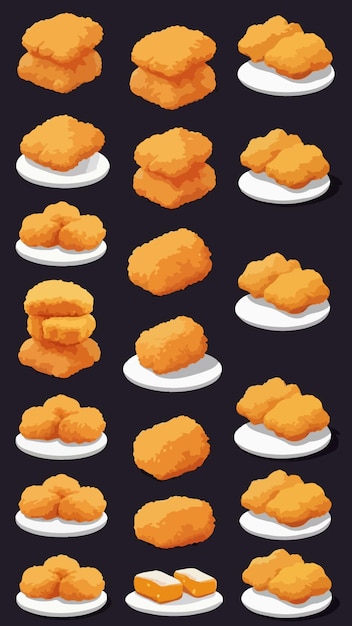 A collection of chicken nuggets cartoon drawing artwork illustration vector