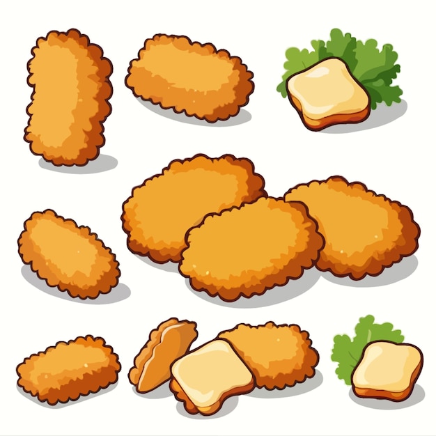 A collection of chicken nuggets cartoon drawing artwork illustration vector