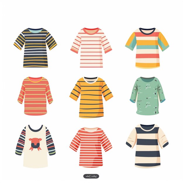 Vector a collection of childrens clothing including one that has a striped sweater on it