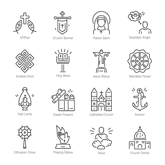 Collection of Christian Faith Linear Icons