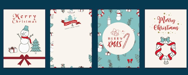 Collection of Christmas background set with treesnowmanflowerleaves