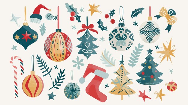 Vector a collection of christmas cards including a christmas tree and ornaments