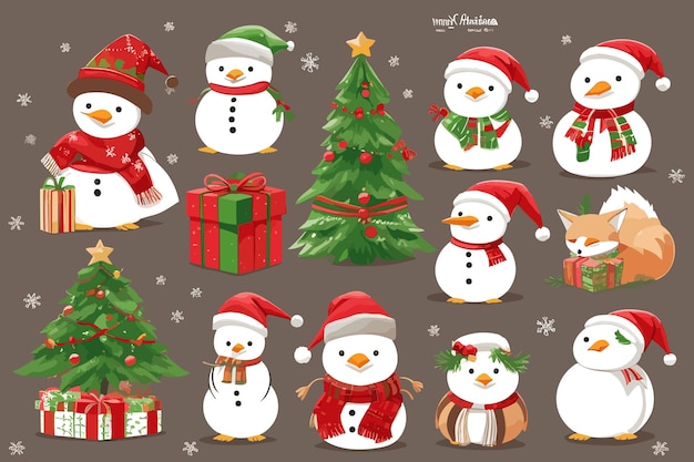 a collection of christmas cards including snowmen and a christmas tree.