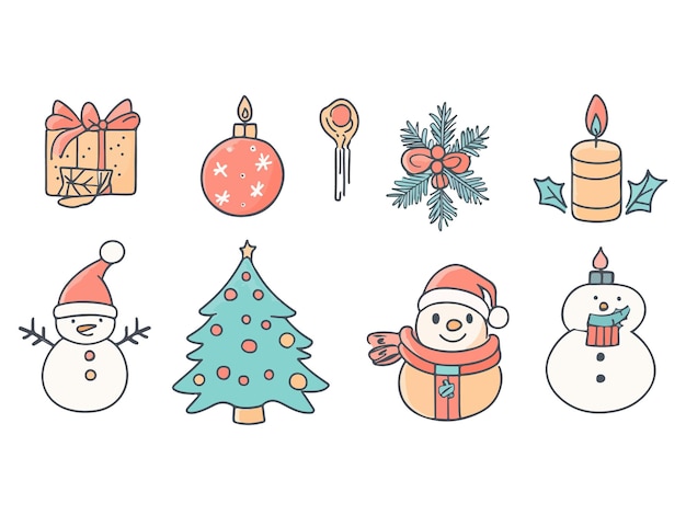 Vector a collection of christmas cards including snowmen santa and christmas tree