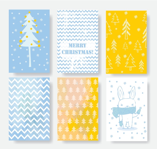 Collection of Christmas cards templates with cats, Santa Claus, bear, cats and hand drawn greeting text Merry christmas